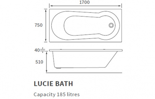 Lucy Keyhole 1700x750x550mm 0TH Bath w/Legs